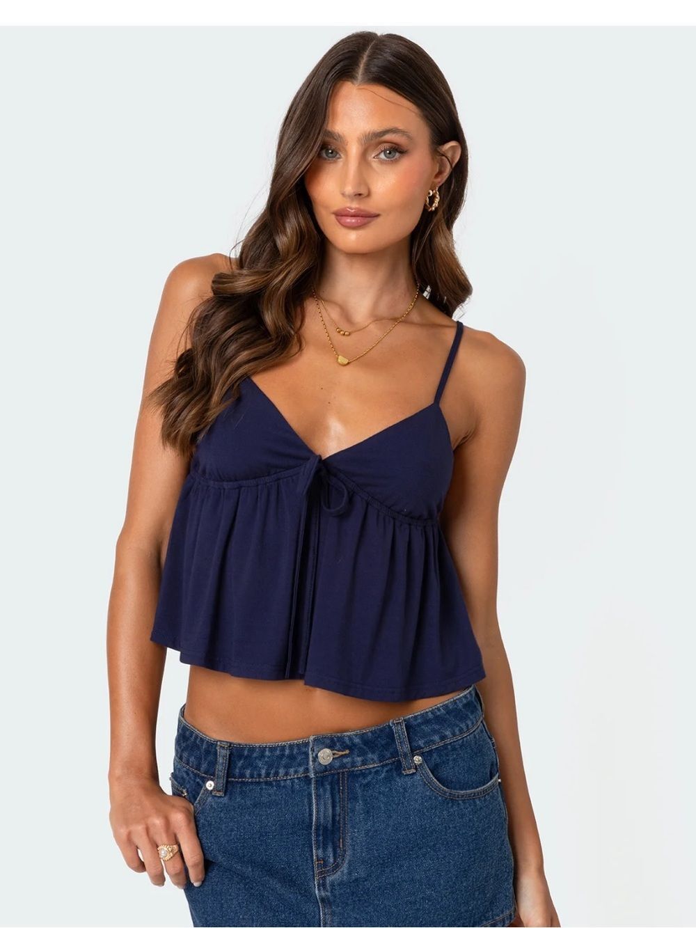 Edikted Sunrise Babydoll Tank Top Navy Blue Women’s Large